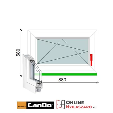 90x60 Cm Bukó-Nyíló Cando műanyag ablak 2 rétegű üveggel