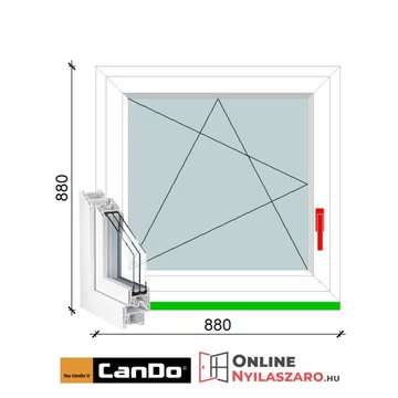 90x90 Cm Bukó-Nyíló Cando műanyag ablak 3 rétegű üveggel