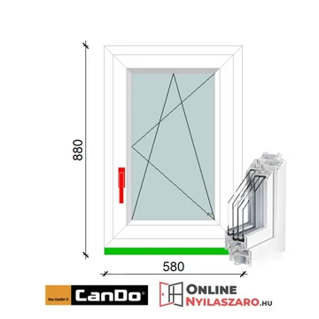 60x90 Cm Bukó-Nyíló Cando műanyag ablak 3 rétegű üveggel