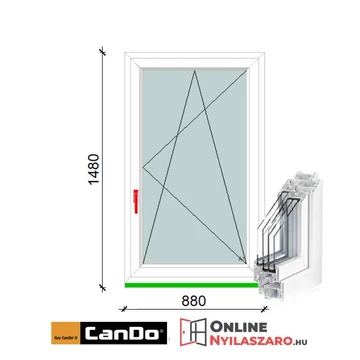 90x150 Cm Bukó-Nyíló Cando műanyag ablak 3 rétegű üveggel