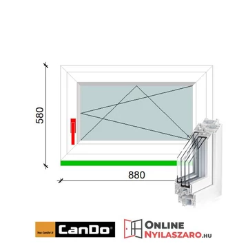 90x60 Cm Bukó-Nyíló Cando műanyag ablak 3 rétegű üveggel