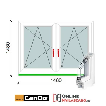 150x150 Cm Középen Felnyíló Bukó-Nyíló Cando műanyag ablak 2 rétegű üveggel