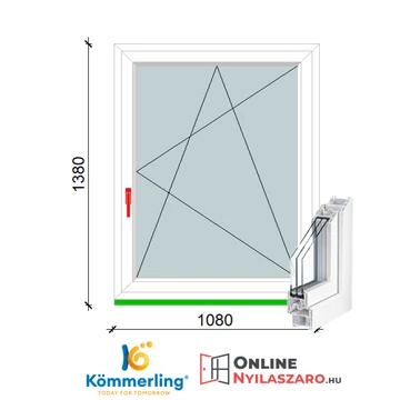 110x140 Cm Bukó-Nyíló műanyag ablak 3 rétegű üveggel