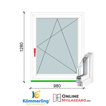 100x130 Cm Bukó-Nyíló műanyag ablak 3 rétegű üveggel
