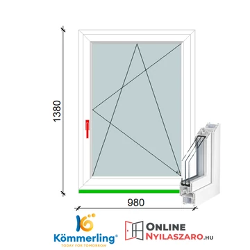 100x140 Cm Bukó-Nyíló műanyag ablak 3 rétegű üveggel
