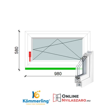 100x60 Cm Bukó-Nyíló műanyag ablak 2 rétegű üveggel