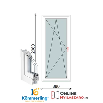 90x210 Cm Bukó-Nyíló műanyag erkélyajtó 2 rétegű üveggel