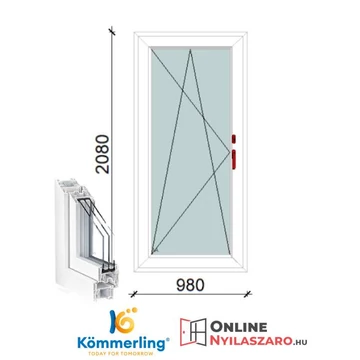 100x210 Cm Átmenőkilincses Bukó-Nyíló műanyag erkélyajtó 2 rétegű üveggel