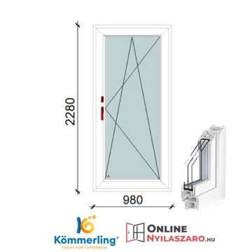 100x230 Cm Átmenőkilincses Bukó-Nyíló műanyag erkélyajtó 2 rétegű üveggel
