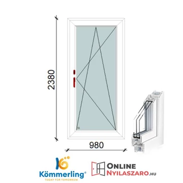 100x240 Cm Átmenőkilincses Bukó-Nyíló műanyag erkélyajtó 2 rétegű üveggel