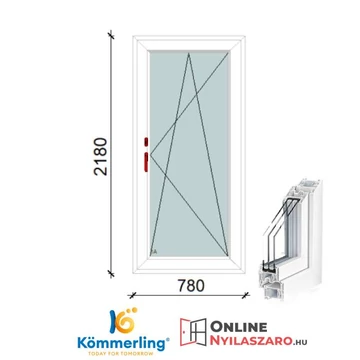 80x220 Cm Átmenőkilincses Bukó-Nyíló műanyag erkélyajtó 2 rétegű üveggel