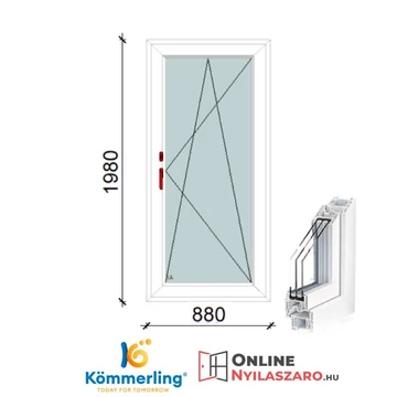 90x200 Cm Átmenőkilincses Bukó-Nyíló műanyag erkélyajtó 2 rétegű üveggel