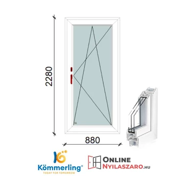 90x230 Cm Átmenőkilincses Bukó-Nyíló műanyag erkélyajtó 2 rétegű üveggel