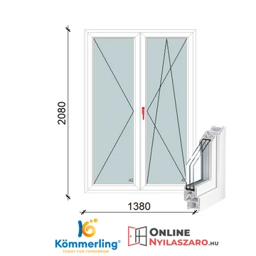 140x210 Cm Váltószárnyas Bukó-Nyíló+Nyíló műanyag erkélyajtó 2 rétegű üveggel
