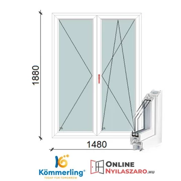 150x190 Cm Váltószárnyas Bukó-Nyíló+Nyíló műanyag erkélyajtó 2 rétegű üveggel