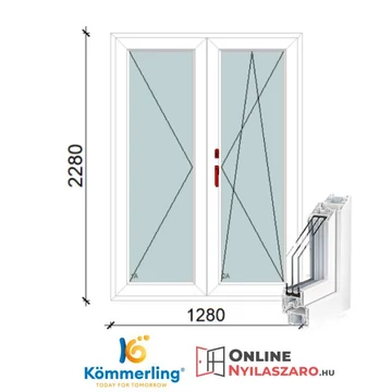 130x230 Cm Váltószárnyas Átmenőkilincses Bukó-Nyíló+Nyíló műanyag erkélyajtó 2 rétegű üveggel