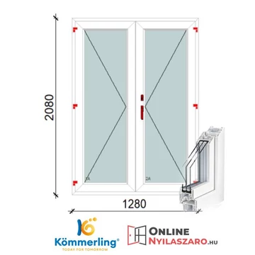 130x210 Cm Váltószárnyas Átmenőkilincses Kifelé Nyíló+Nyíló műanyag erkélyajtó 2 rétegű üveggel