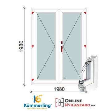 200x200 Cm Váltószárnyas Átmenőkilincses Kifelé Nyíló+Nyíló műanyag erkélyajtó 2 rétegű üveggel