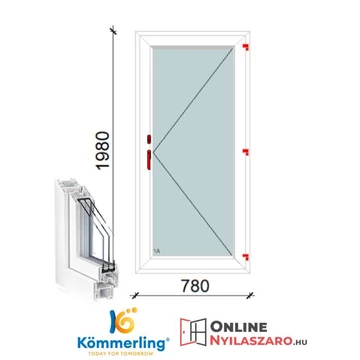 80x200 Cm Átmenőkilincses Kifelé Nyíló műanyag erkélyajtó 2 rétegű üveggel