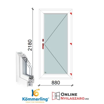 90x220 Cm Átmenőkilincses Kifelé Nyíló műanyag erkélyajtó 2 rétegű üveggel