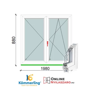 200x90 Cm Középen Felnyíló Bukó-Nyíló műanyag ablak 2 rétegű üveggel