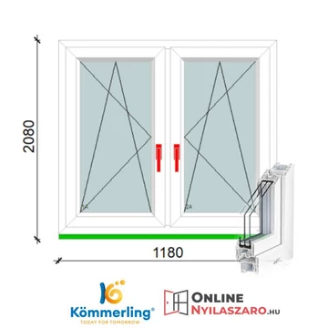 120x210 Tokosztott Bukó-Nyíló műanyag ablak 3 rétegű üveggel