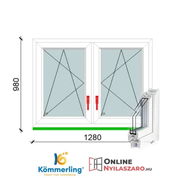 130x100 Tokosztott Bukó-Nyíló műanyag ablak 3 rétegű üveggel