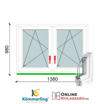 140x100 Tokosztott Bukó-Nyíló műanyag ablak 3 rétegű üveggel