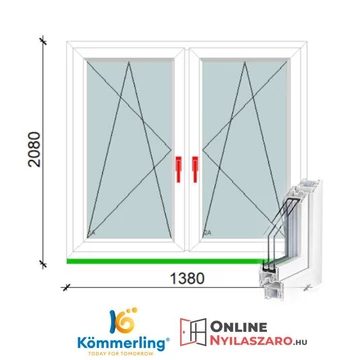 140x210 Tokosztott Bukó-Nyíló műanyag ablak 3 rétegű üveggel