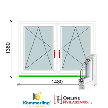 150x140 Tokosztott Bukó-Nyíló műanyag ablak 3 rétegű üveggel