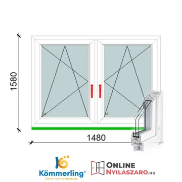 150x160 Tokosztott Bukó-Nyíló műanyag ablak 3 rétegű üveggel