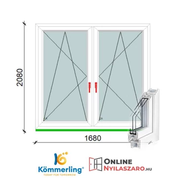 170x210 Tokosztott Bukó-Nyíló műanyag ablak 3 rétegű üveggel