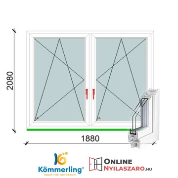 190x210 Tokosztott Bukó-Nyíló műanyag ablak 3 rétegű üveggel