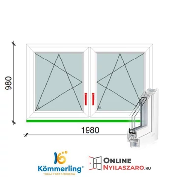 200x100 Tokosztott Bukó-Nyíló műanyag ablak 3 rétegű üveggel