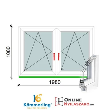 200x110 Tokosztott Bukó-Nyíló műanyag ablak 3 rétegű üveggel