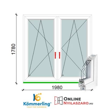 200x180 Tokosztott Bukó-Nyíló műanyag ablak 3 rétegű üveggel