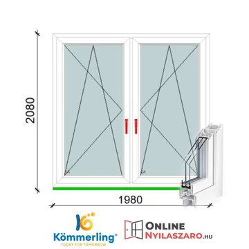 200x210 Tokosztott Bukó-Nyíló műanyag ablak 3 rétegű üveggel