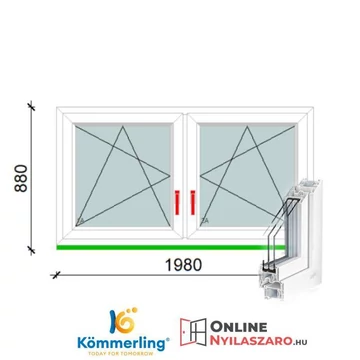 200x90 Cm Tokosztott Bukó-Nyíló műanyag ablak 2 rétegű üveggel
