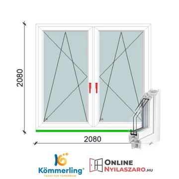 210x210 Tokosztott Bukó-Nyíló műanyag ablak 3 rétegű üveggel
