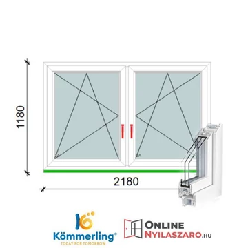 220x120 Cm Tokosztott Bukó-Nyíló műanyag ablak 2 rétegű üveggel