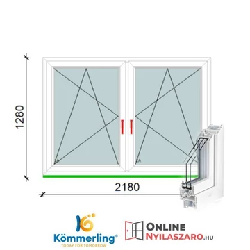220x130 Tokosztott Bukó-Nyíló műanyag ablak 3 rétegű üveggel