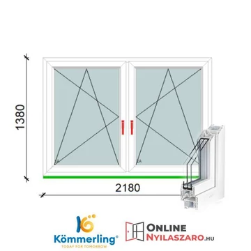 220x140 Tokosztott Bukó-Nyíló műanyag ablak 3 rétegű üveggel
