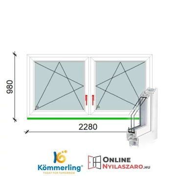 230x100 Tokosztott Bukó-Nyíló műanyag ablak 3 rétegű üveggel