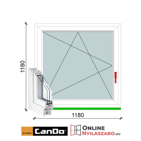 120x120 Cm Bukó-Nyíló Cando műanyag ablak 3 rétegű üveggel