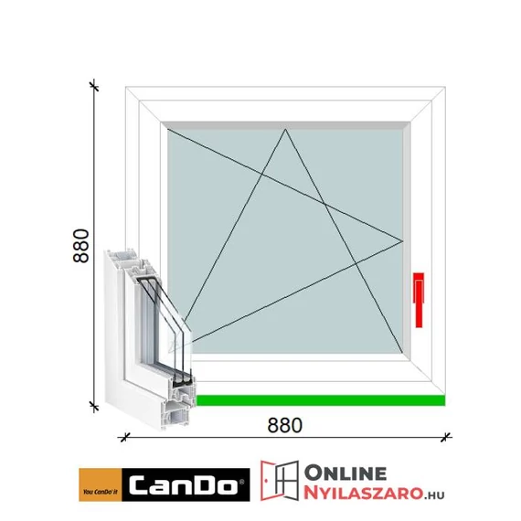 90x90 Cm Bukó-Nyíló Cando műanyag ablak 2 rétegű üveggel