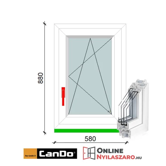 60x90 Cm Bukó-Nyíló Cando műanyag ablak 2 rétegű üveggel