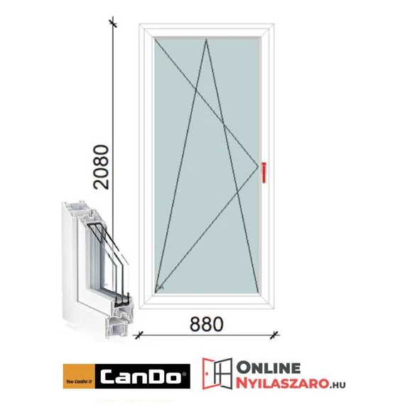 90x210 Cm Bukó-Nyíló Cando műanyag erkélyajtó 2 rétegű üveggel
