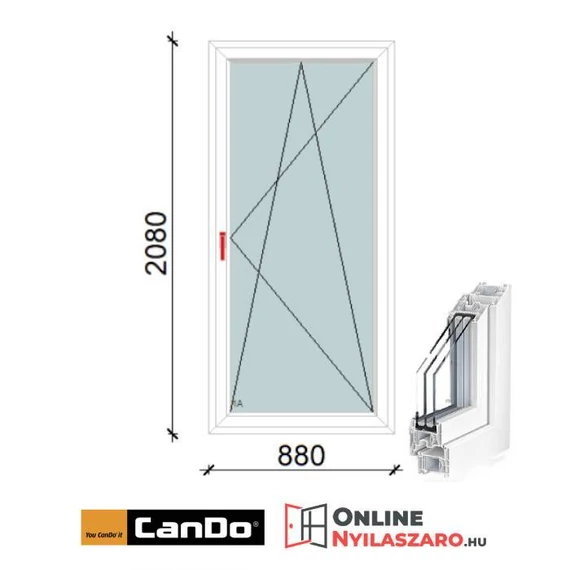 90x210 Cm Bukó-Nyíló Cando műanyag erkélyajtó 2 rétegű üveggel