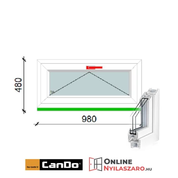 98x48 Cm Bukó felülvilágító Cando műanyag ablak átlátszó 2 rétegű üveggel