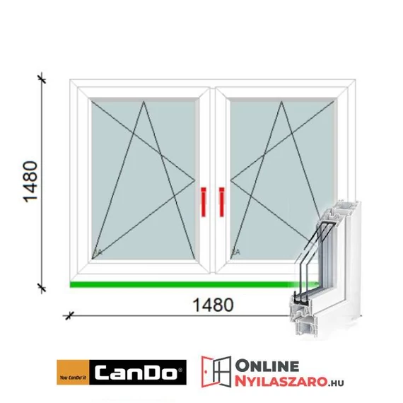 150x150 Cm Középen Felnyíló Bukó-Nyíló Cando műanyag ablak 2 rétegű üveggel